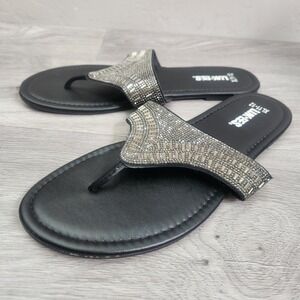 LUK-EES by Muk Luks Black Rhinestone Embellished Thong Sandals Womens XL 11-12